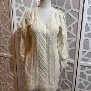 LOFT Cream V-Neck Sweater Dress